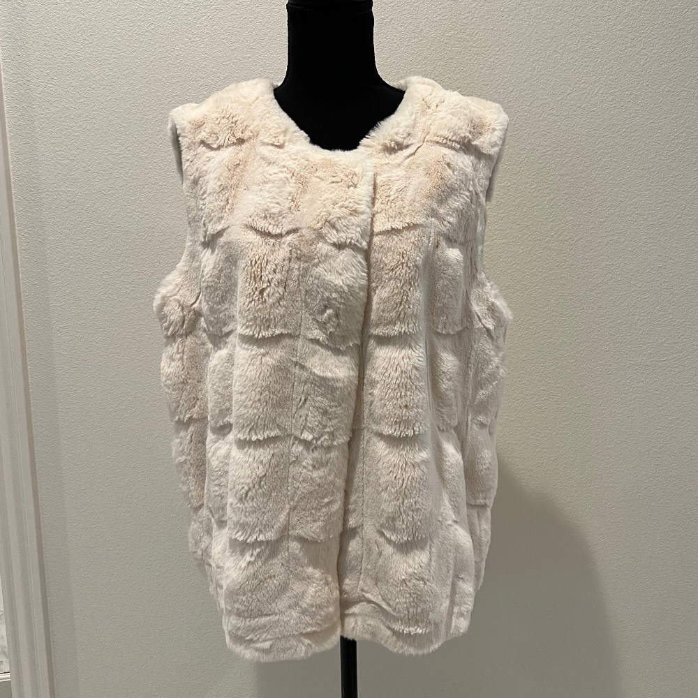 Rabbit fur Vest, Cream, Size:Small-Medium